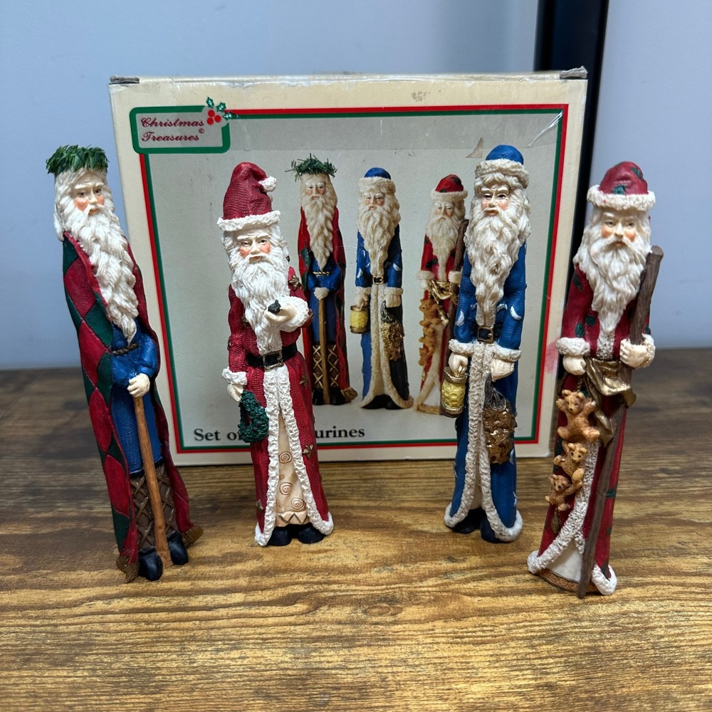 Christmas Treasures 1993 Santa‎ Claus Figurines Set of 4 Pencil Slim 6" 455351